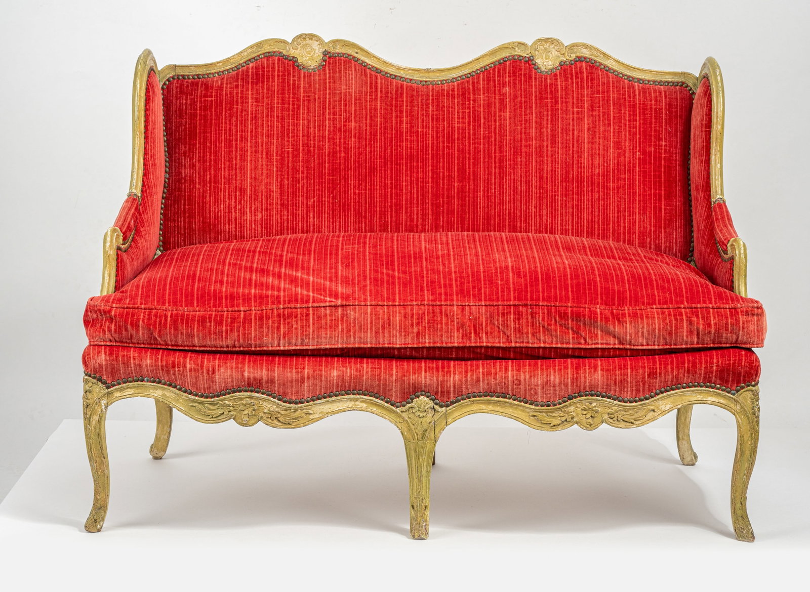 A LOUIS XV CREAM AND GREAN PAINTED SOFA - 2