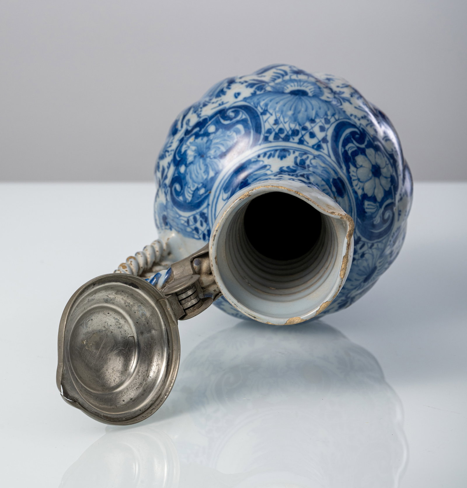 A LARGE PEWTER MOUNTED BLUE AND WHITE PAINTED FAIENCE JAR - 6