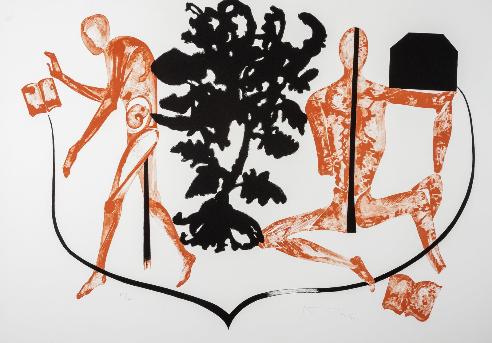 Dodiya, Atul: Dodiya, Atul Ghatkopar, 1959 Blattgröße: 69,5 x 100 cm, o. R. Twins II, 2012. Lithograph on wove paper. Signed and dated in pencil lower right and numbered 69/70 lower left. Corporate