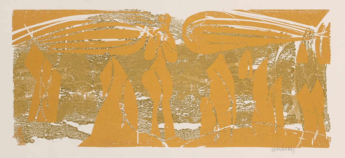 Grieshaber, HAP: Grieshaber, HAP Rot an der Rot, 1909 - Reutlingen, 1981 Blattgröße: 31 x 64,5 cm 3 works: "Wachholderengel", 1971. Woodcut on printing paper. 2 Signed. Fürst, 71/97. Studio of the artis