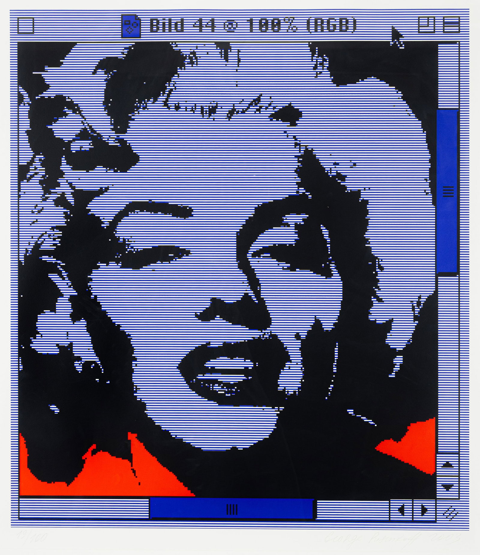 Pusenkoff, George: Pusenkoff, George Krasnapolle, 1953 Je 79,5 x 70 cm / 90 x 62 cm, R. 2 works: Marylin No. 44, 2003; Mona 2000, 1999. Silkscreen print on light cardboard. Both signed, dated and numbered 19/100,