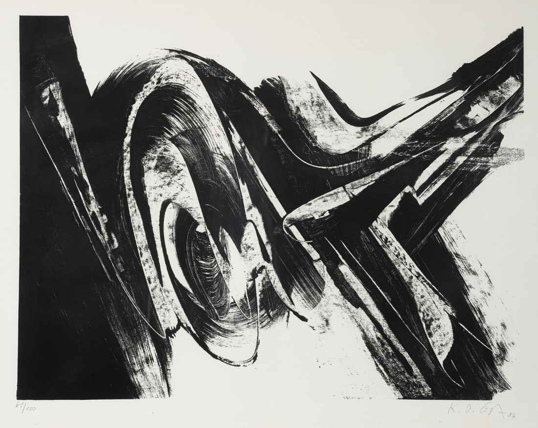 Götz, Karl Otto: Götz, Karl Otto Aachen, 1914 - Wolfenacker, 2017 50 x 65,5 cm, R. Untitled, 1987. Lithograph on wove paper. Signed and dated in pencil lower right as well as numbered 61/100 lower left. Hüge