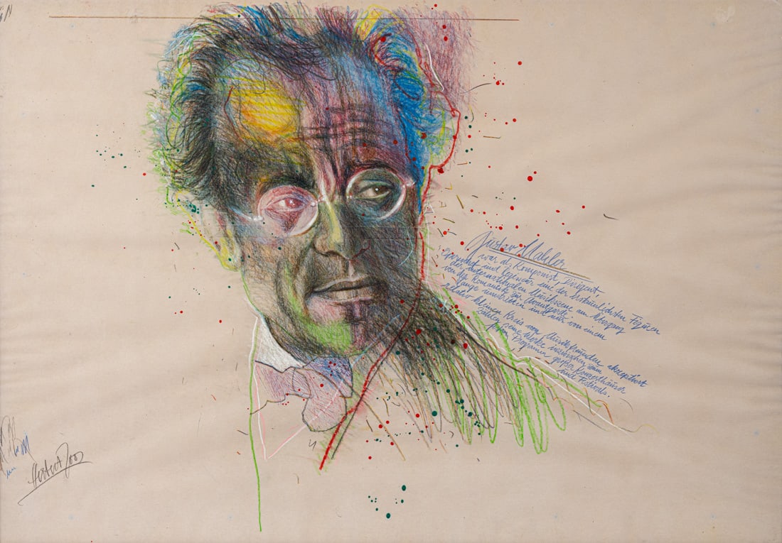 Joos, Herbert: Joos, Herbert Karlsruhe, 1940 - Baden-Baden, 2019 70,5 x 100 cm, R. "Gustav Mahler". Mixed media on paper. Signed. Private collection, Süddeutschland. Joos, Herbert Karlsruhe, 1940 -