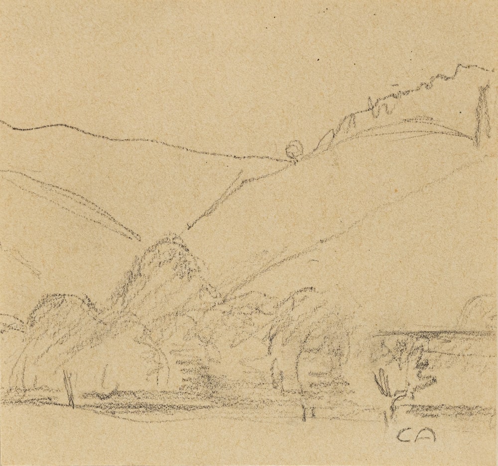 Amiet, Cuno: Amiet, Cuno Solothurn, 1868 - Oschwand, 1961 12 x 13 cm, R. Landscape. Pencil on paper. Monogrammed. Private property, Switzerland. Amiet, Cuno Solothurn, 1868 - Oschwand, 1961 12 x 13 cm, R.