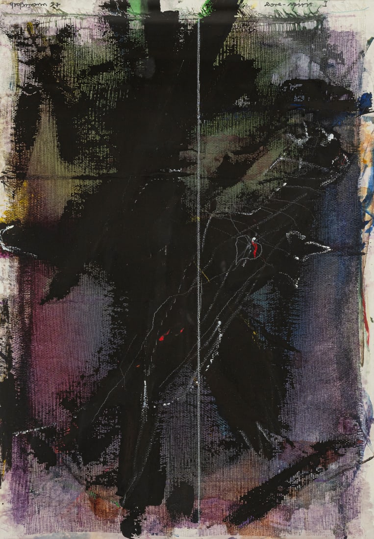 Großmann, Ludwig: Großmann, Ludwig Köln, 1949 Versch., R. 5 works: Untitled, 1971; 1991; 1992; "Love mirror", 1987; "In future to the aquarium by family", 1997. Mixed media on paper, partially collaged. All
