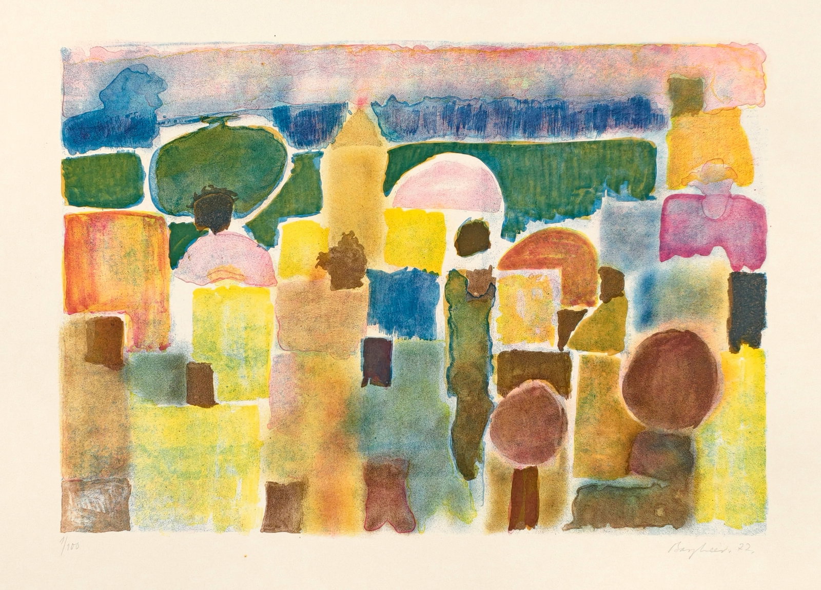Bargheer, Eduard: Bargheer, Eduard Finkenwerder, 1901 - Hamburg, 1979 Blattgröße: 50 x 70 cm, o. R. Untitled, 1977. Lithograph on wove paper. Signed, dated and numbered 1/100. Not listed in Rosenbach.