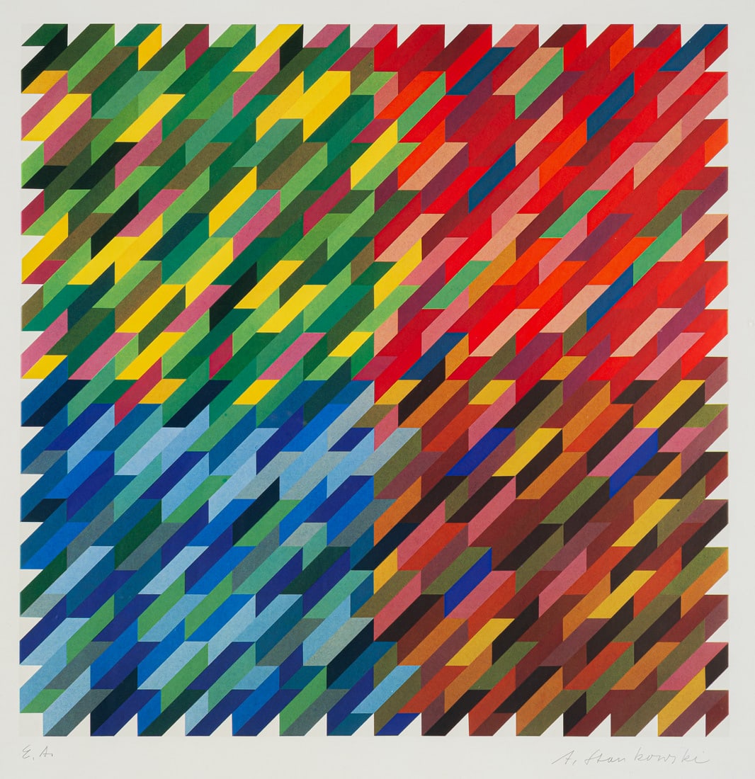 Stankowski, Anton: Stankowski, Anton Gelsenkirchen, 1906 - Esslingen, 1998 Blattgröße: 50 x 50 cm; 40 x 40 cm, R. Spring-summer-autumn-winter, 1970. Offset lithograph on light cardboard. Signed and marked "E.A