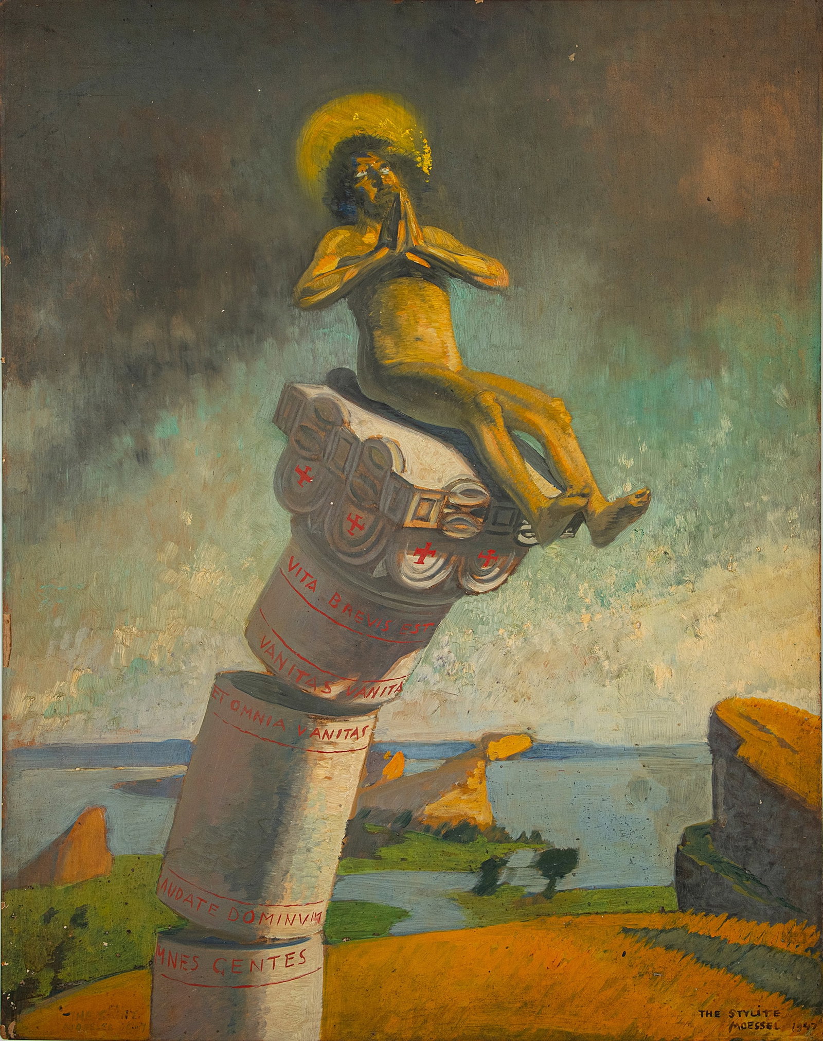 Mössel, Julius: Mössel, Julius Fürth, 1871 - Chicago, 1957 71 x 56 cm, o. R. "The Stylite", 1947. Oil on cardboard. Signed and dated. Private collection, Süddeutschland. Mössel, Julius