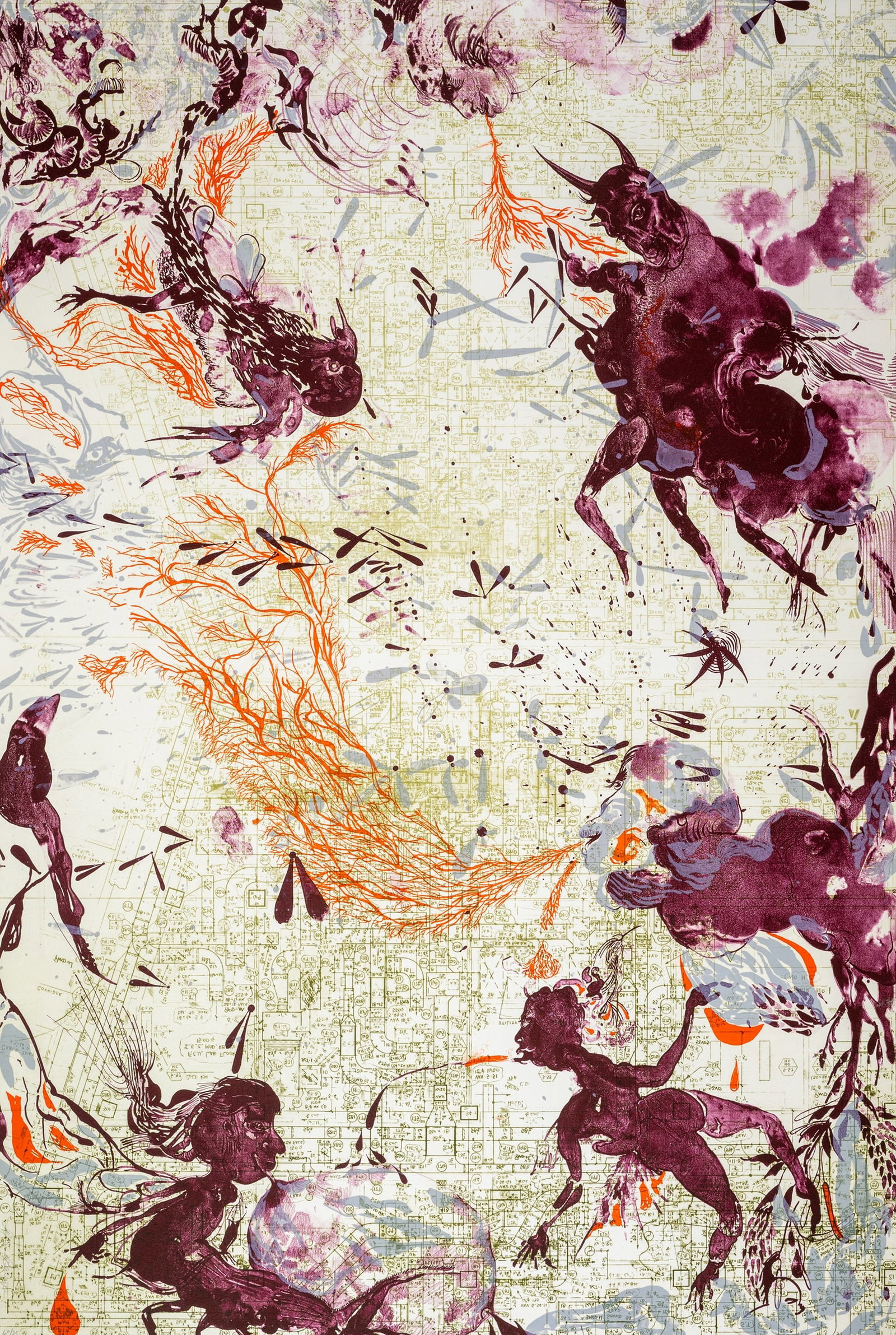 Banerjee, Rina: Banerjee, Rina Kolkata, 1963 100 x 67,5 cm, o. R. Ivory Hunters, 2011. Lithograph on wove paper. Signed and numbered 60/75 in pencil lower left. Corporate collection, Germany. Banerjee, Rina Kolkata,