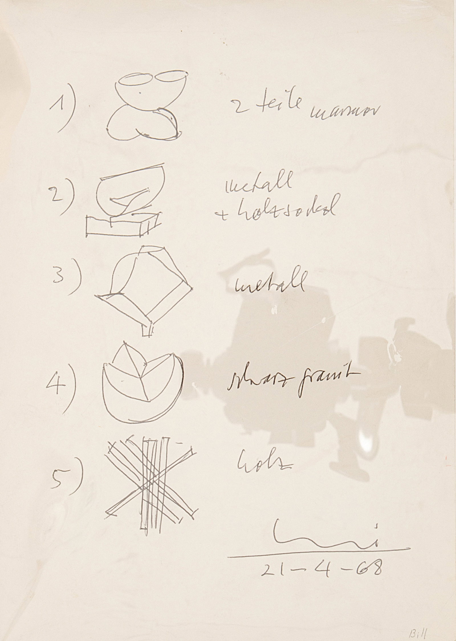 Bill, Max: Bill, Max Winterthur, 1908 - Berlin, 1994 Blattgröße: 29,5 x 21 cm, o. R. Untitled, 1968. Ballpoint pen on paper. Signed and dated "21-4-68". Private collection, Süddeutschland. Bill, M