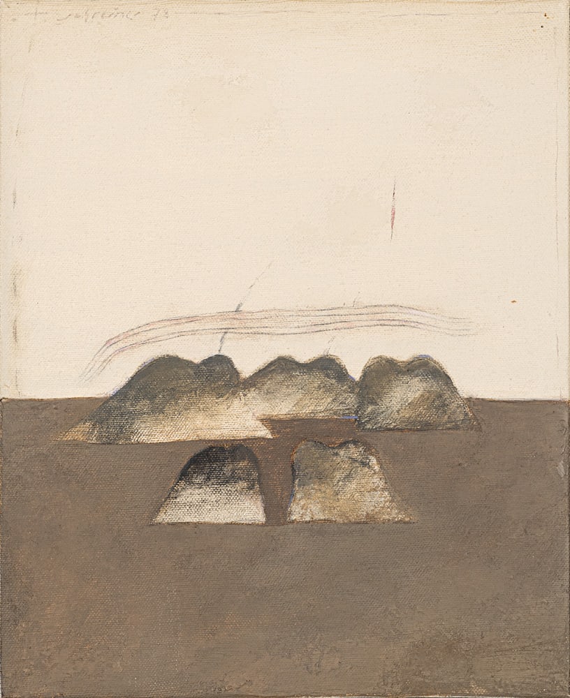 Schreiner, Hans: Schreiner, Hans Bad Friedrichshall, 1930 - 2018 29,5 x 24 cm, R. "Hügel mit Wolkenband", 1978. Mixed media on pencil. Signed and dated in pencil at the upper left as well as titled on the
