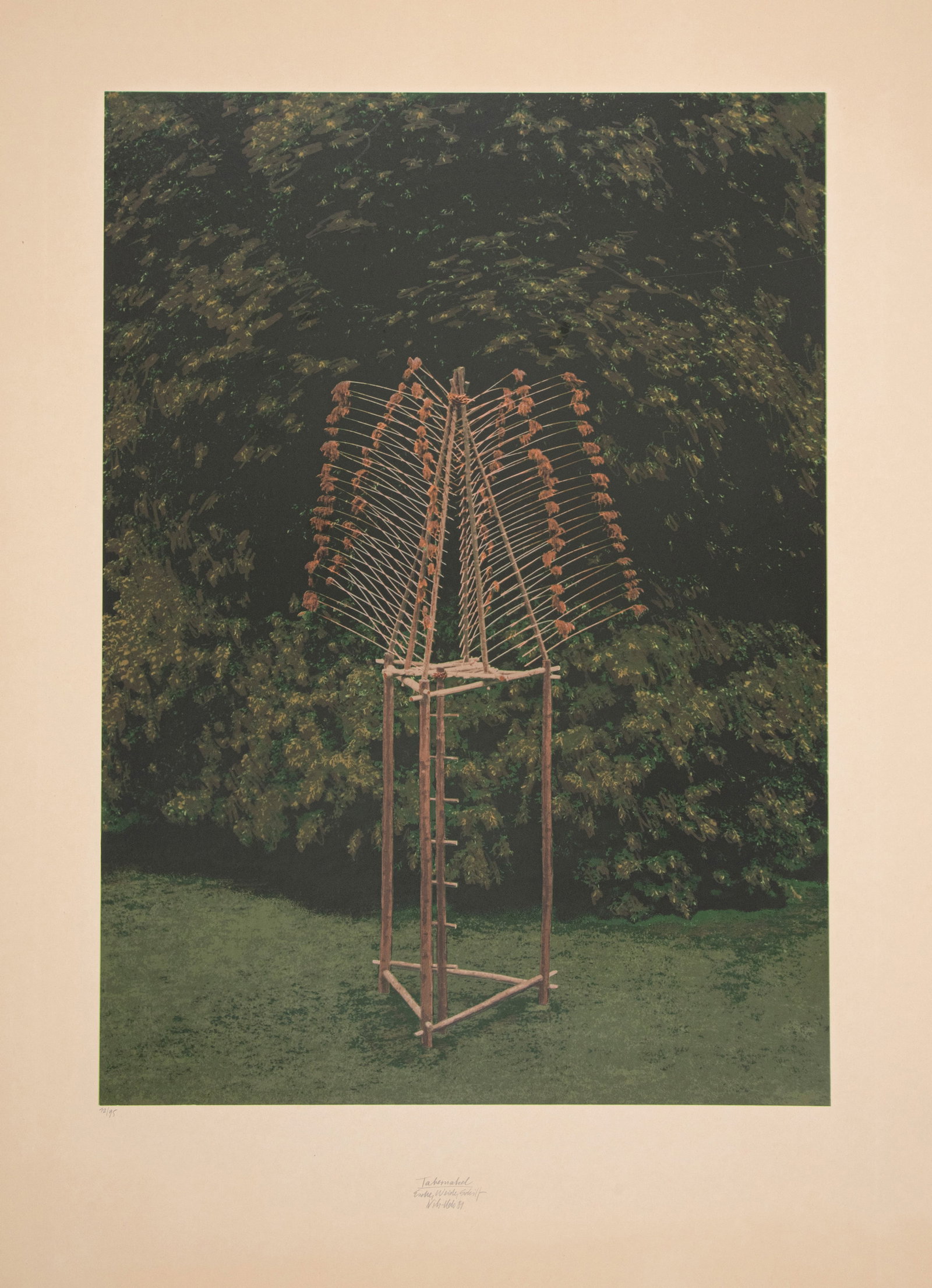 Nils-Udo, i.e. Laas, Nils-Udo: Nils-Udo, i.e. Laas, Nils-Udo Lauf an der Pegnitz, 1937 Versch. 2 works: "Floß Wildkirsche, Esche", 1979; "Tabernakel Esche, Weide, Schilf", 1981. Offset lithograph and silkscreen print on light