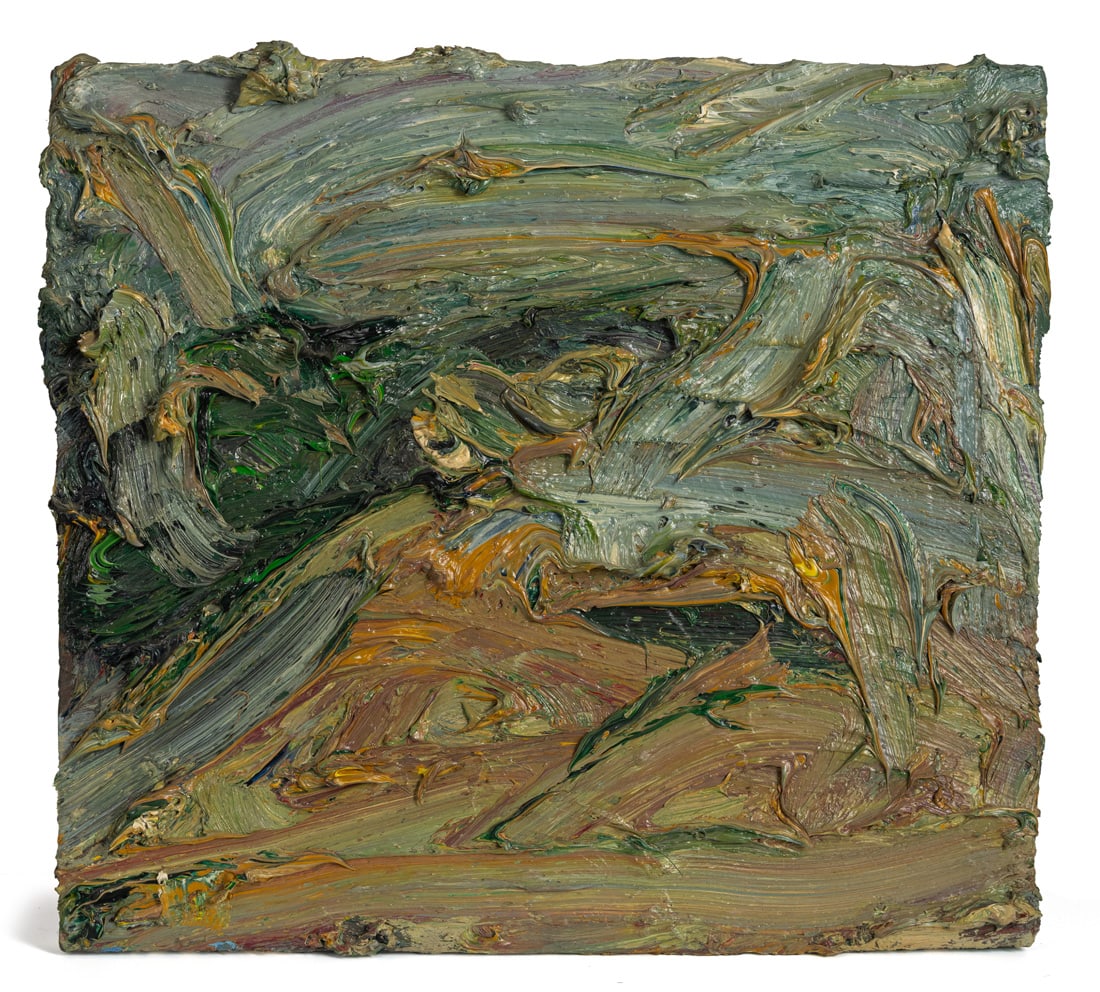 Frank, Ehrenfried: Frank, Ehrenfried 1961 - 2021 45,5 x 51 cm, o. R. "Landschaft", 1992. Acrylic on canvas from the "Sommerserie". Signed, dated and inscribed on the reverse. Private collection, Süddeutschland.