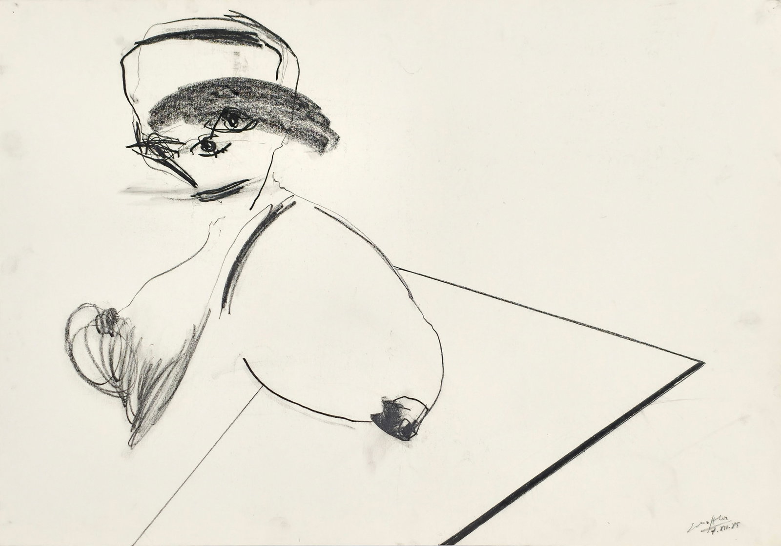 Scheffler, Wolfram Adalbert: Scheffler, Wolfram Adalbert Chemnitz, 1956 Blattgröße: 51,5 x 73,5 cm, o. R. 2 works: Untitled, 1985. Charcoal on strong paper. Both signed and dated. Corporate collection, Germany.