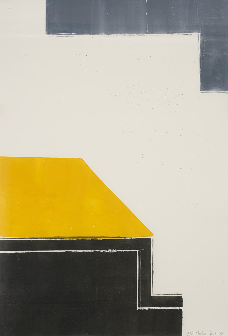 Geist, Martina: Geist, Martina Stuttgart, 1961 Blattgröße: 78 x 54 cm, R. "Zwischenräume", 1998. Woodcut and linocut on Japanese paper. Signed, dated and numbered 3/3. Corporate collection, Germany.