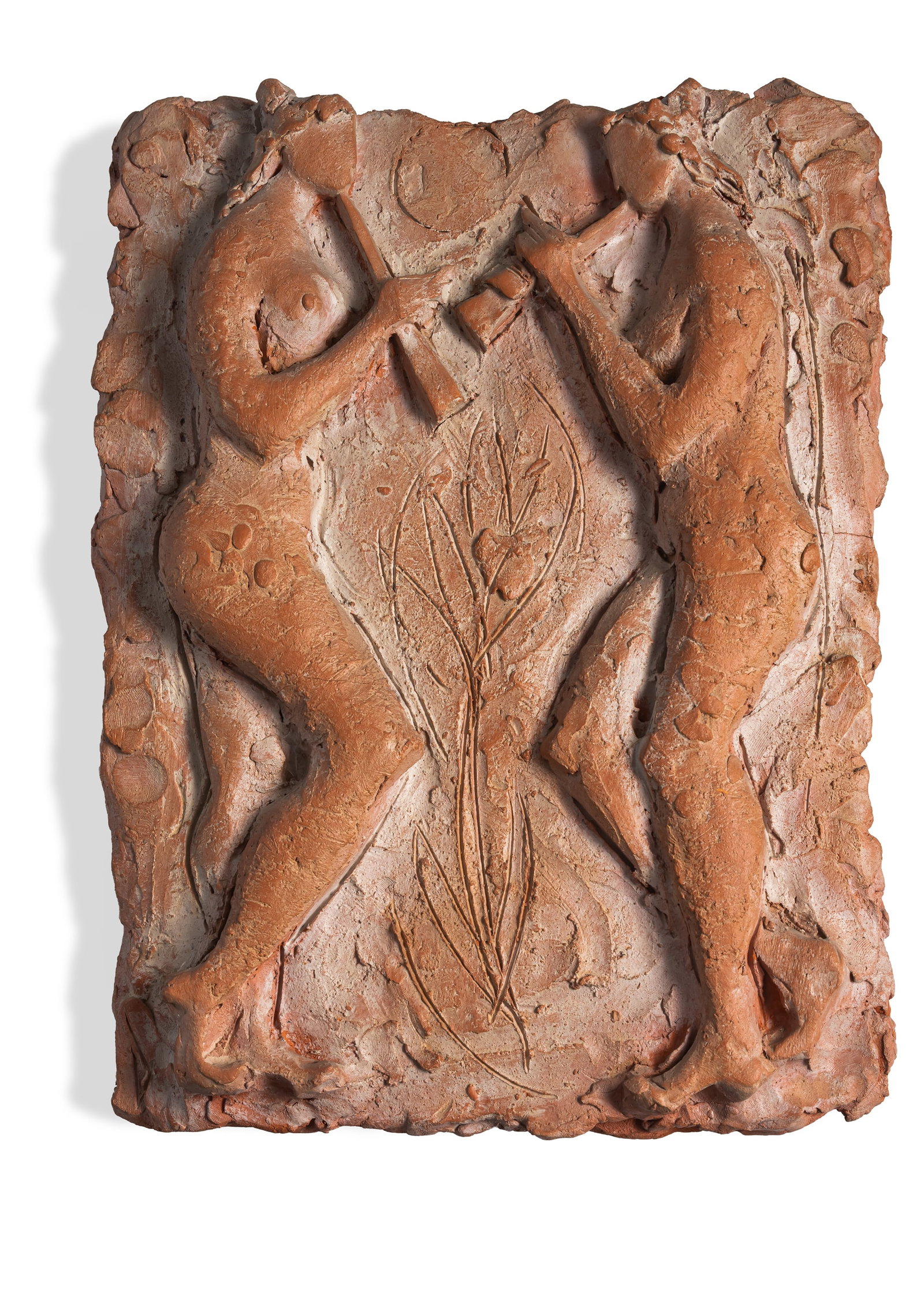 Decool, Günther: Decool, Günther Stuttgart, 1932 - Fellbach, 2020 38 x 29 x 5,5 cm Flute players, 1981. Clay relief. Monogrammed lower left as well as signed and dated on the reverse. Private property,