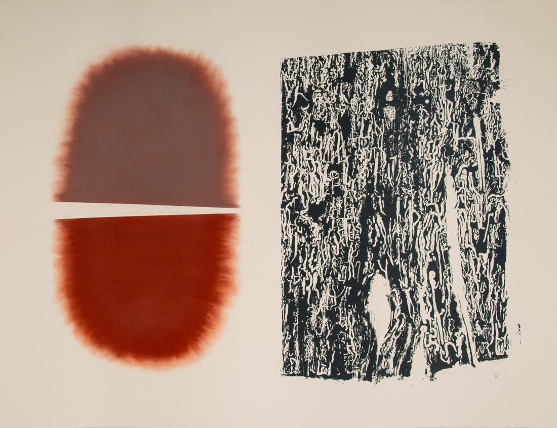 Lang, Nikolaus: Lang, Nikolaus Oberammergau, 1941 - Murnau am Staffelsee, 2022 Blattgröße: 104,5 x 137 cm, o. R. 4 works: "Blood of a dingo - Insektenfraßspuren", 1993. Lithograph on wove paper. All