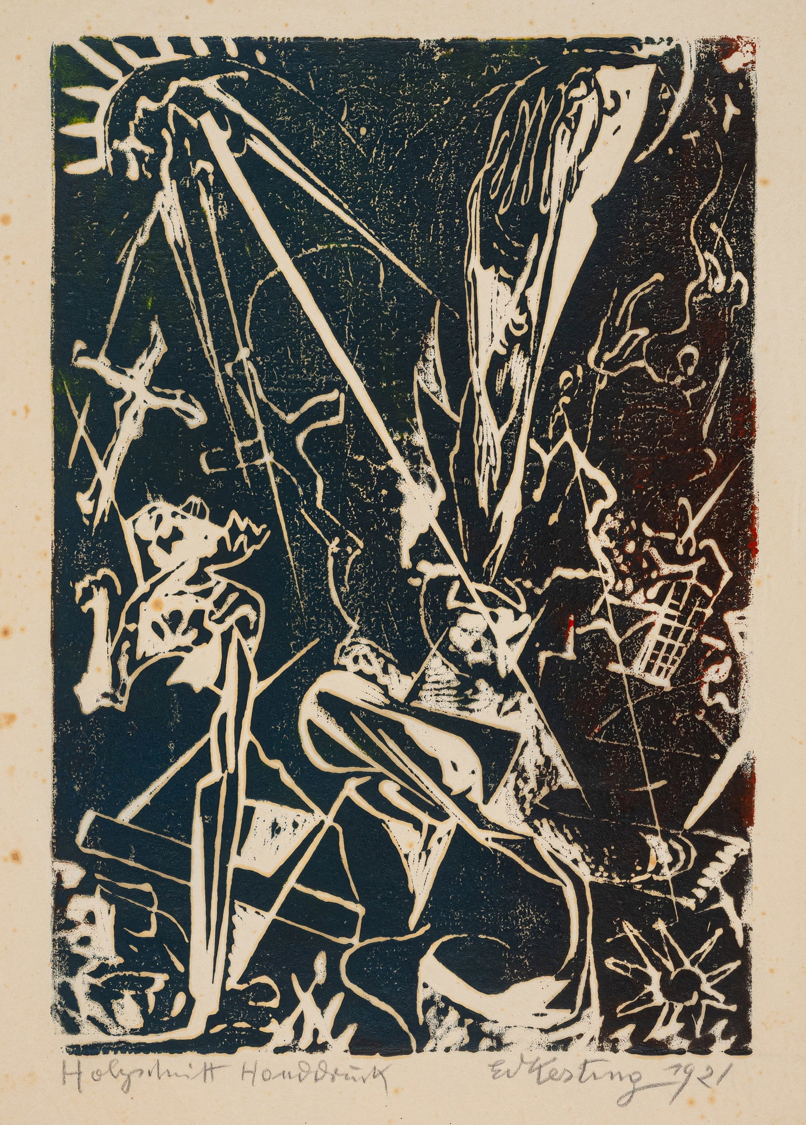 Kesting, Edmund: Kesting, Edmund Dresden, 1892 - Birkenwerder, 1970 Blattgröße: 41 x 30,5 cm, o. R. Resurrection, 1921. Woodcut on Japanese paper. Signed and dated in pencil lower right and marked