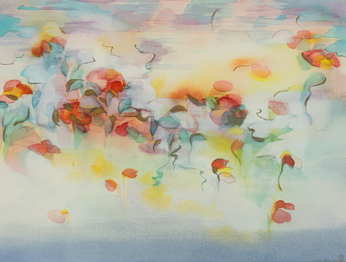Akai, Fujio: Akai, Fujio Sumatra, 1945 45 x 59 cm, R. Untitled, 1984. Watercolour on paper. Signed and dated in pencil at lower right. Baukunst Galerie, Köln (reverse with gallery label). Collection, Nordrhei