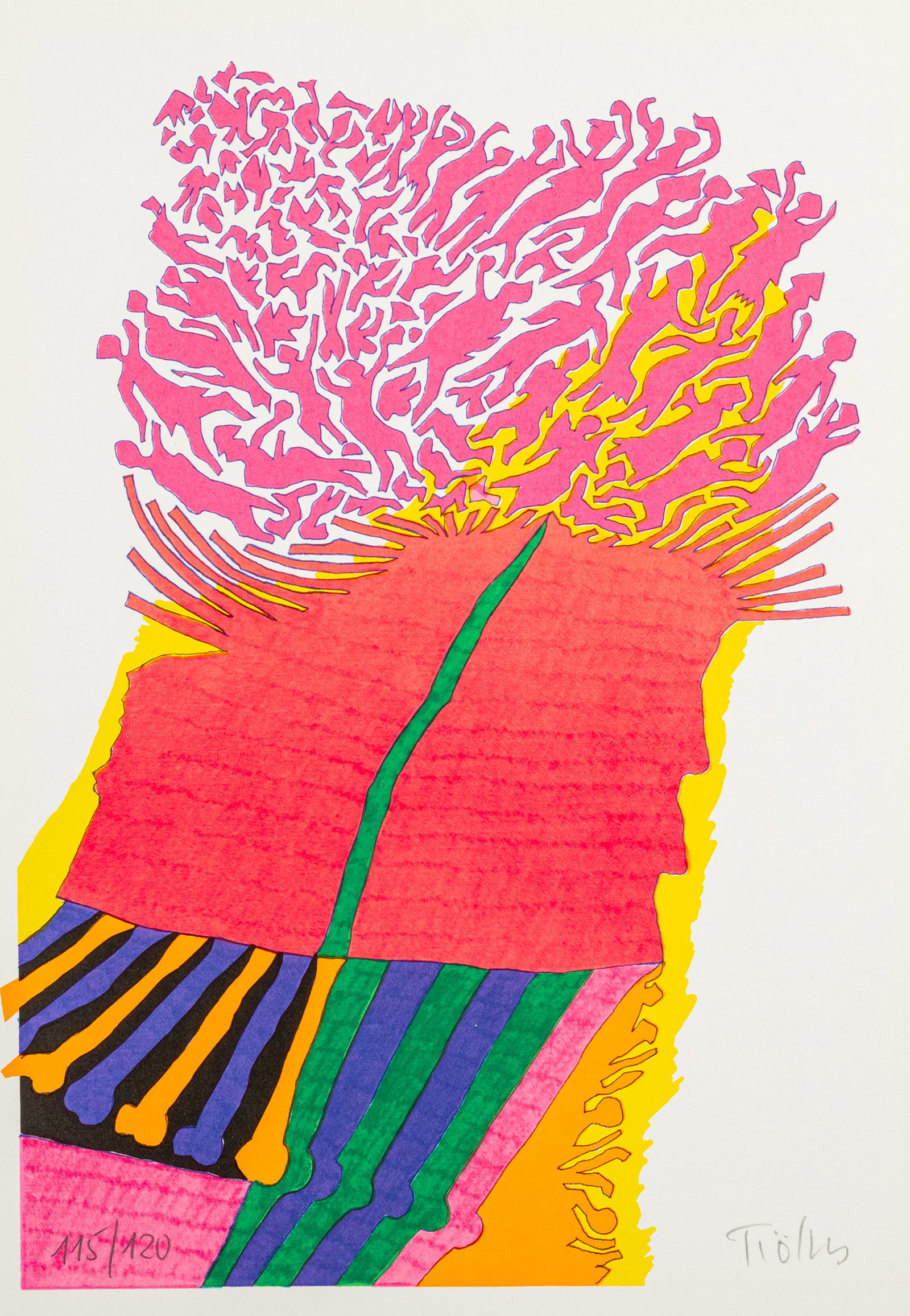 Trökes, Heinz: Trökes, Heinz Duisburg, 1913 - Berlin, 1997 Blattgröße: Je 35,5 x 27 cm / 28 x 19 cm, o. R. 2 works: Untitled, 1970; "Hirngespinste", 1972. Silkscreen print on light cardboard. Both