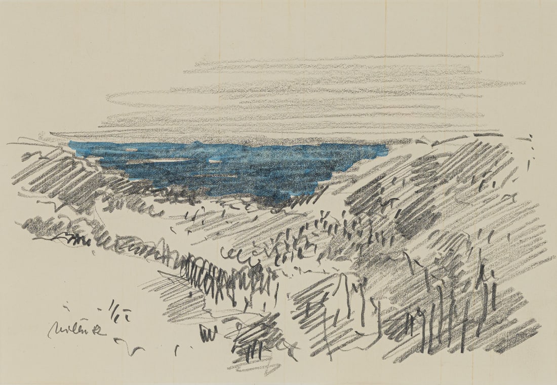 Miller, Ludwig: Miller, Ludwig Ravensburg, 1907 - Ettishofen am Berg, 1987 17 x 25 cm, R. "Samothraki Hinterland", 1982. Pencil and watercolour on paper. Signed and dated. Private property, Baden-Württemberg.