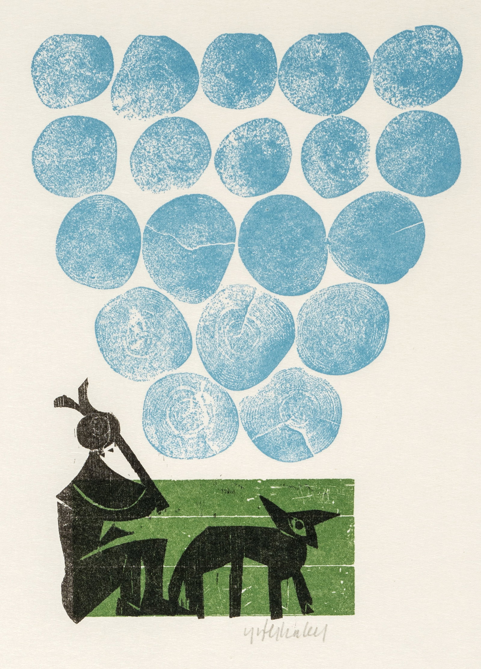 Grieshaber, HAP: Grieshaber, HAP Rot an der Rot, 1909 - Reutlingen, 1981 Blattgröße: 33,5 x 24 cm, o. R. "Federwolken", 1978. Woodcut on Japanese paper. Signed and numbered 7/340. Add.: "Drucken ist ein