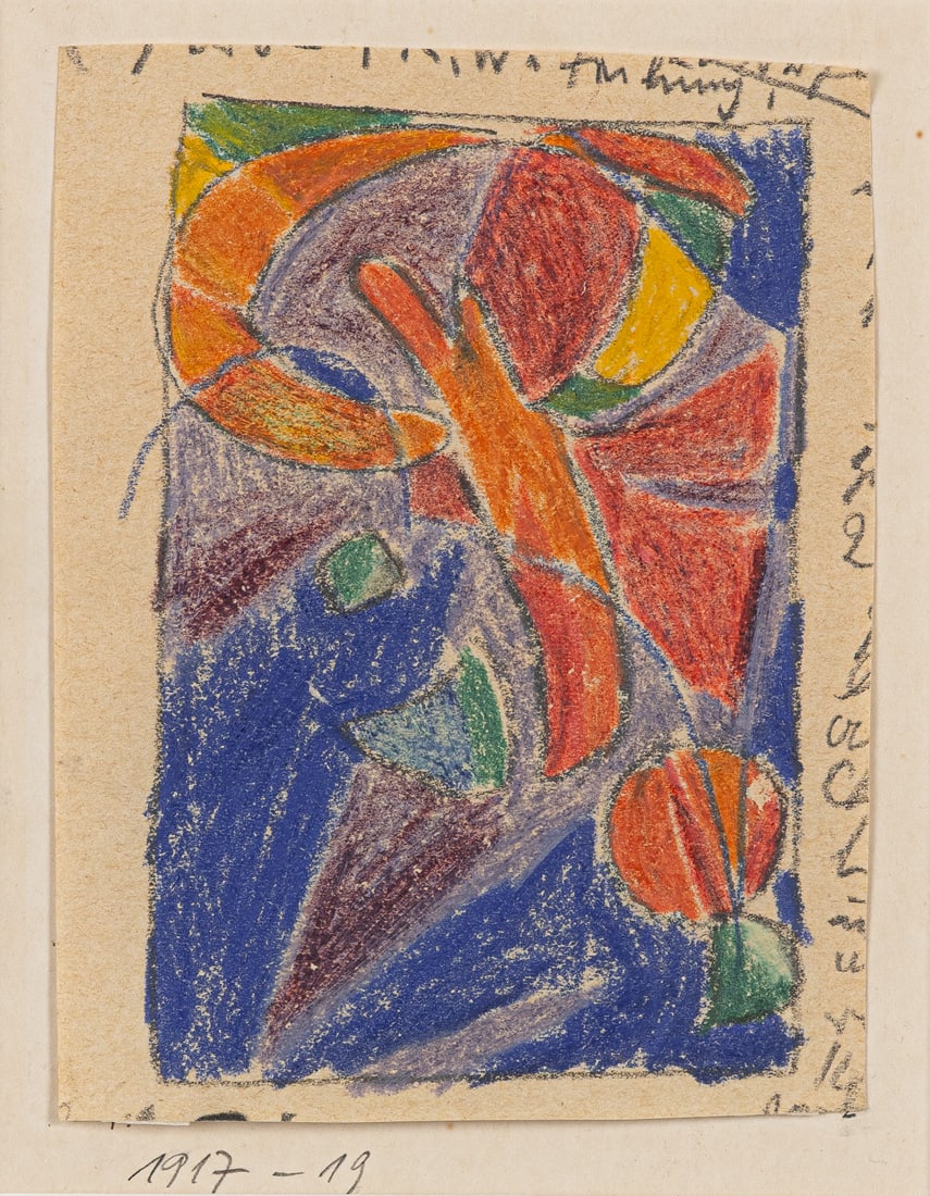 Ackermann, Max: Ackermann, Max Berlin, 1887 - Unterlengenhardt, 1975 9,5 x 6,5 cnm R. "Etude", 1917 - 1919. Coloured pencil and pencil on paper, laid down on cardboard. Dated in pencil lower left on the backing