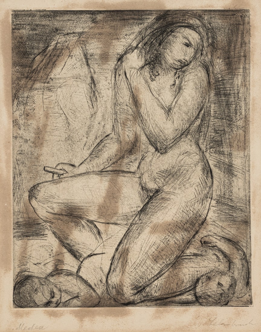 Lehmbruck, Wilhelm: Lehmbruck, Wilhelm Duisburg, 1881 - Berlin, 1919 29,5 x 23,5 cm, R. "Medea", 1914. Etching on wove paper. Signed. Petermann, II, 97. Private property, Baden-Württemberg. Lehmbruck, Wilhelm