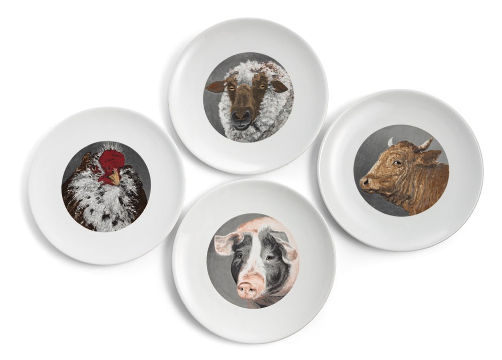 Kneffel, Karin: Kneffel, Karin Marl, 1957 D. 30 cm 4 works: Animal portraits, 1996. Porcelain plate by Hutschenreuther, printed in colour. All signed, dated and numbered 180/200 on the reverse. Edition: "Art et