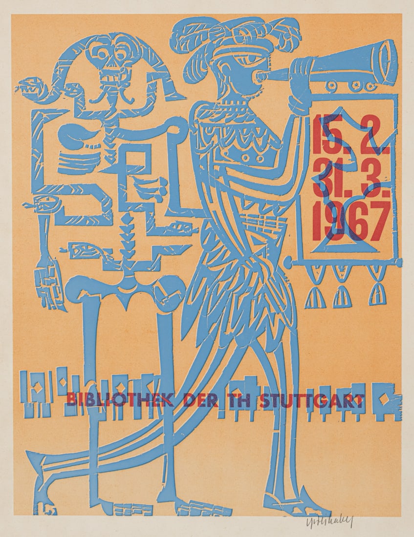 Grieshaber, HAP: Grieshaber, HAP Rot an der Rot, 1909 - Reutlingen, 1981 45 x 35 cm, R. "Der Herold", 1967. Woodcut on printing paper. Poster for the library of the TH Stuttgart. Signed. Fürst, 67/71. Private