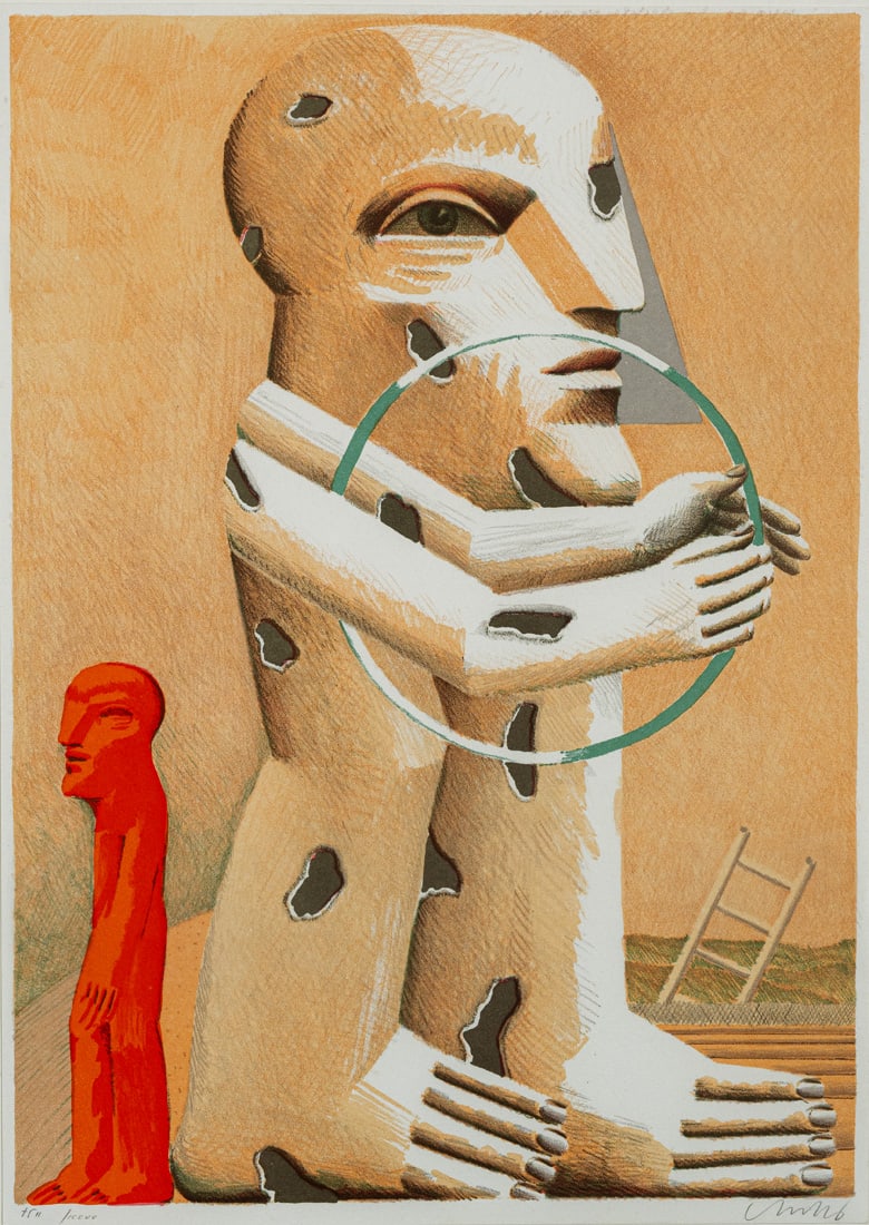 Antes, Horst: Antes, Horst Heppenheim, 1936 Blattgröße: 42 x 30 cm, R. Spotted figure with hoop, 1982. Offset lithograph on wove paper from "Die Kunst der Graphik". Signed and numbered 7511/10000. Not