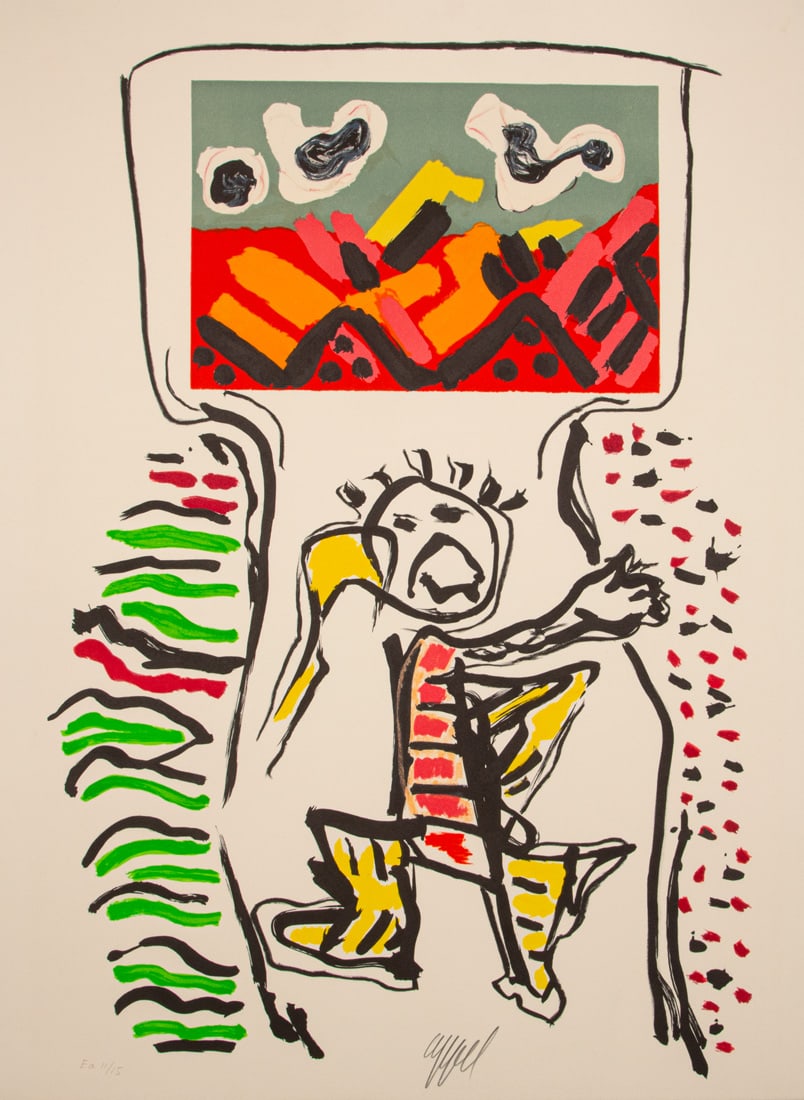 Appel, Karel: Appel, Karel Amsterdam, 1921 - Zürich, 2006 Blattgröße: 76 x 56 cm, o. R. Untitled. Lithograph on wove paper. Signed in pencil at the lower centre as well as inscribed and numbered "Ea