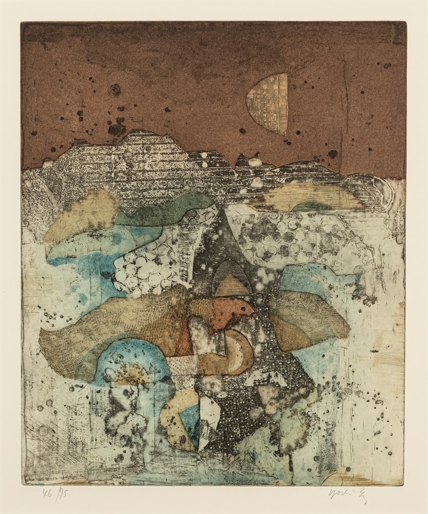 Takahashi, Yoshi: Takahashi, Yoshi Tokio, 1943 - Bad Reichenhall, 1998 40 x 32,5 cm, R. Untitled. Etching on wove paper. Signed and numbered 46/95. Südwestbank AG art collection. Takahashi, Yoshi Tokio, 1943 -