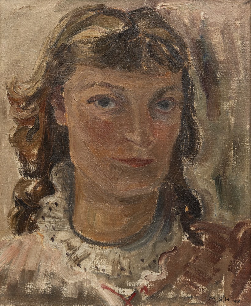 Schwab-Hasse, Maria: Schwab-Hasse, Maria Mannheim, 1909 - Stuttgart, 1988 38 x 33 cm, R. "Selbst", 1941. Oil on canvas. Monogrammed and dated in black pen at the lower right as well as titled and dated on the reverse of