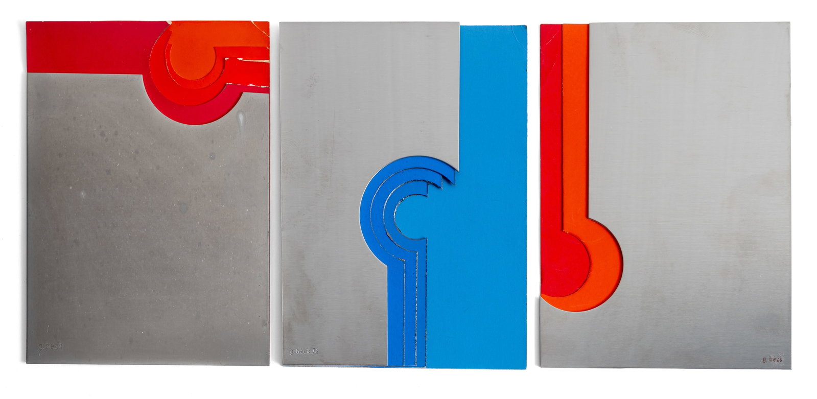 Beck, Gerlinde: Beck, Gerlinde Stuttgart, 1930 - Mühlacker-Großglattbach, 2006 Je 14,5 x 10,5 cm, o. R. 3 collages: "Kleines Schichtrelief", 1973; "Kleines Schichtrelief", 1974; "Kleines Schichtrelief",