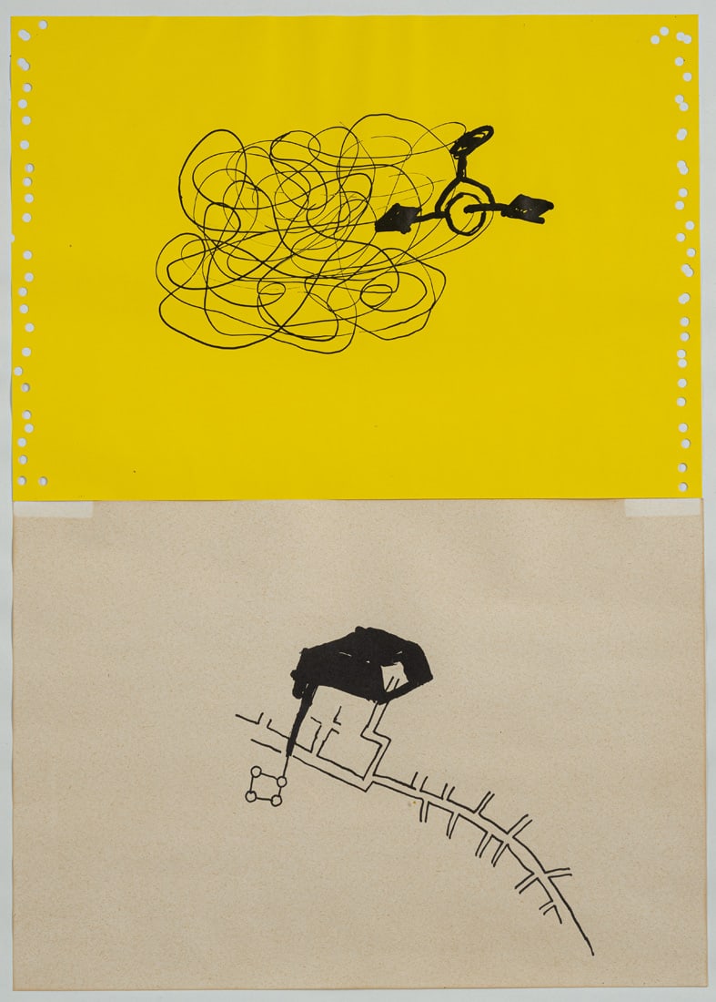 Ecker, Bogomir: Ecker, Bogomir Maribor/Jugoslawien, 1950 59 x 42 cm, R. "Die Einbahnstraße der Ohren", 1982. Letterpress and die-cut print on paper. Work in two parts. Signed. Private collection,