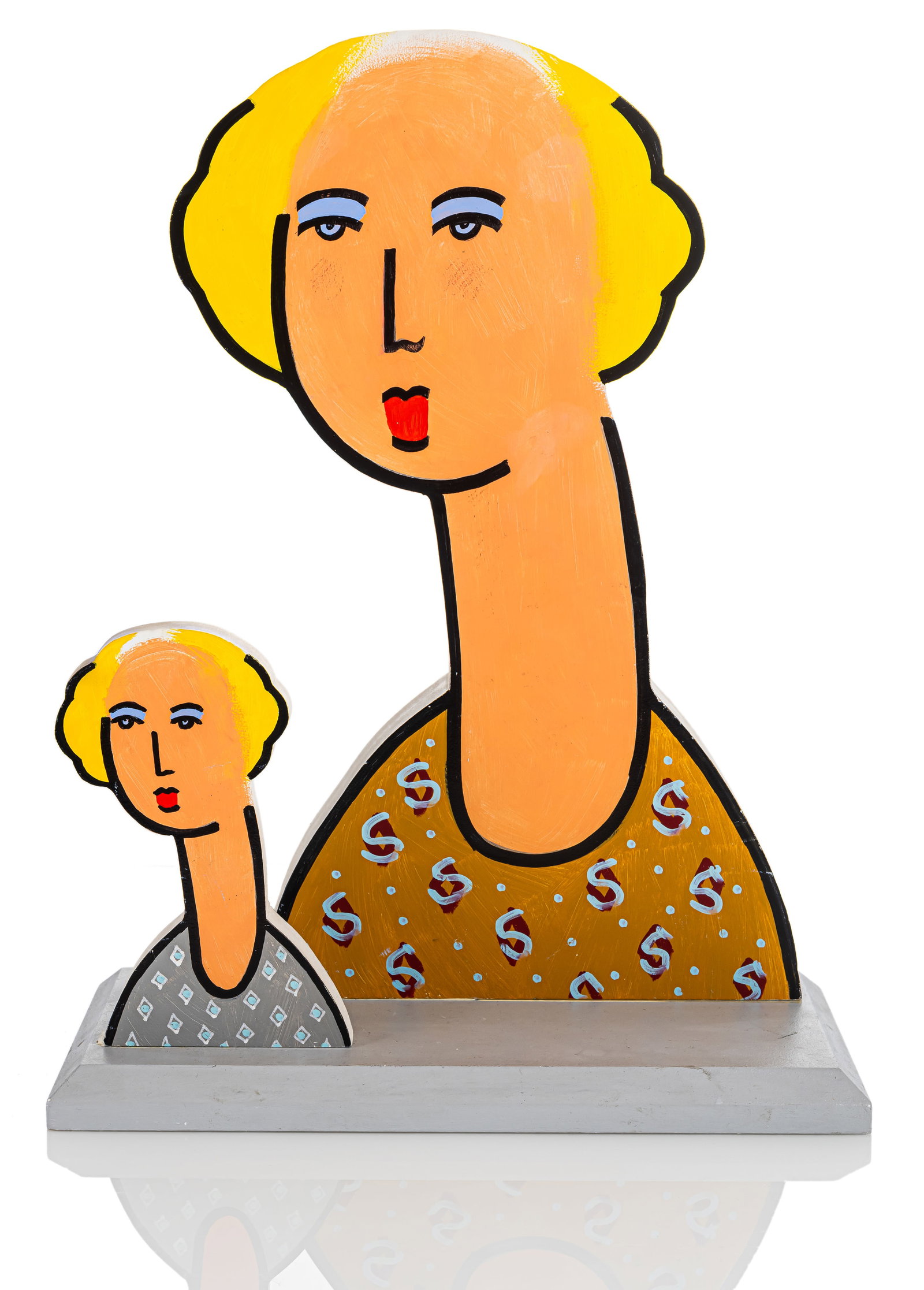Zolper, Heinz: Zolper, Heinz Köln, 1949 H. 46,5 cm "Dame mit Kind", 1992. Wood sculpture, coloured. Signed, dated and numbered 20/20. Corporate collection, Germany. Zolper, Heinz Köln, 1949 H. 46,5 cm