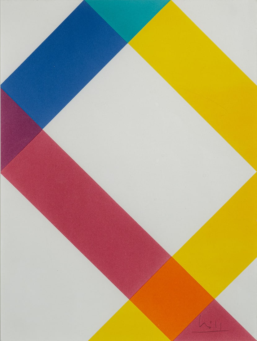 Bill, Max: Bill, Max Winterthur, 1908 - Berlin, 1994 38 x 28,5 cm, R. Beau chevalier croisé, 1978. Lithograph on wove paper from "Jean Cassou: Vingt-deux poèmes". Signed. Erker Galerie, St. Gallen.