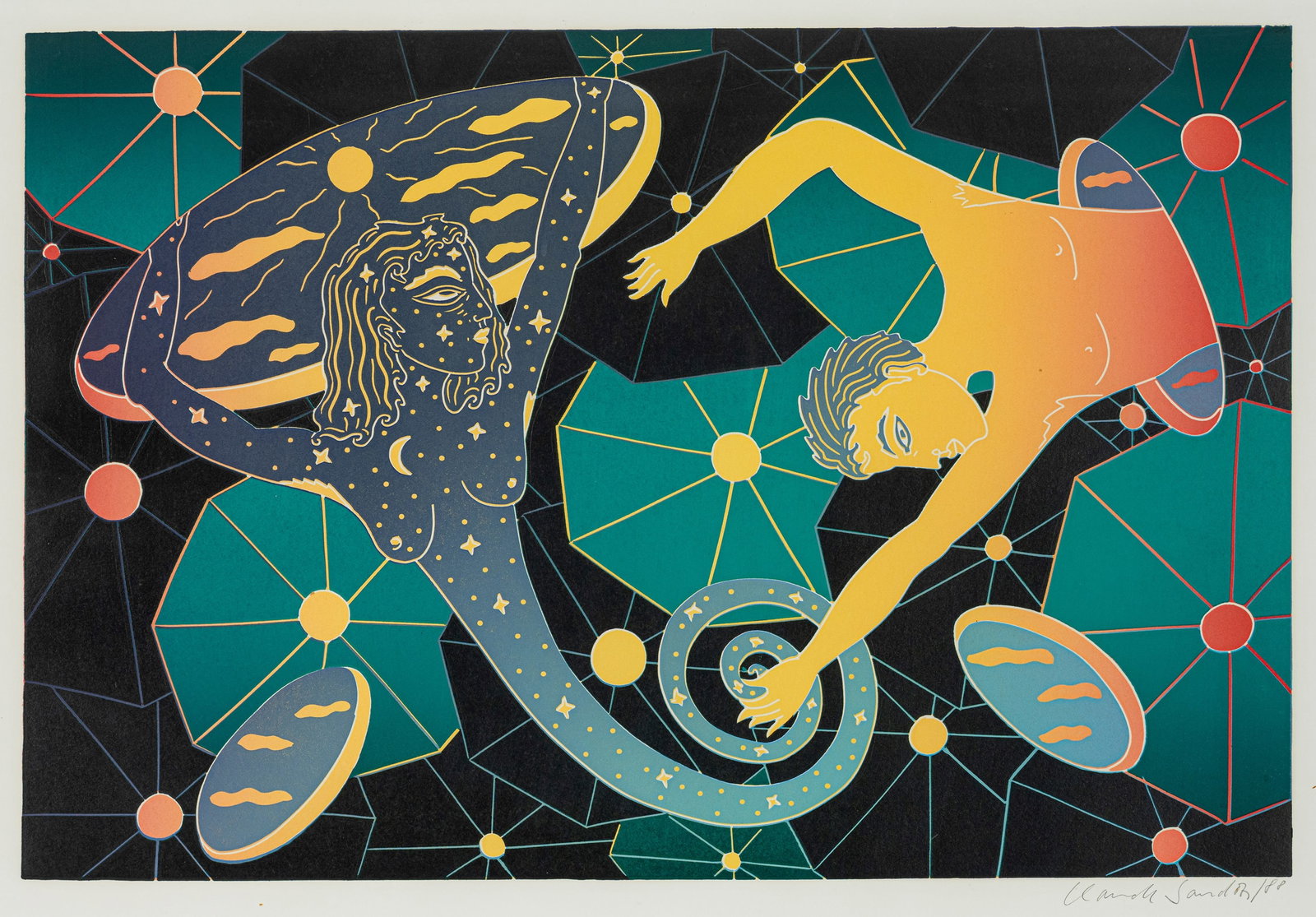 Sandoz, Claude: Sandoz, Claude Zürich, 1946 Versch. Untitled, 1993. Mixed media on paper. Monogrammed and dated. Add.: Untitled, 1988. Linocut on wove paper. Signed and dated. Corporate collection, Germany.