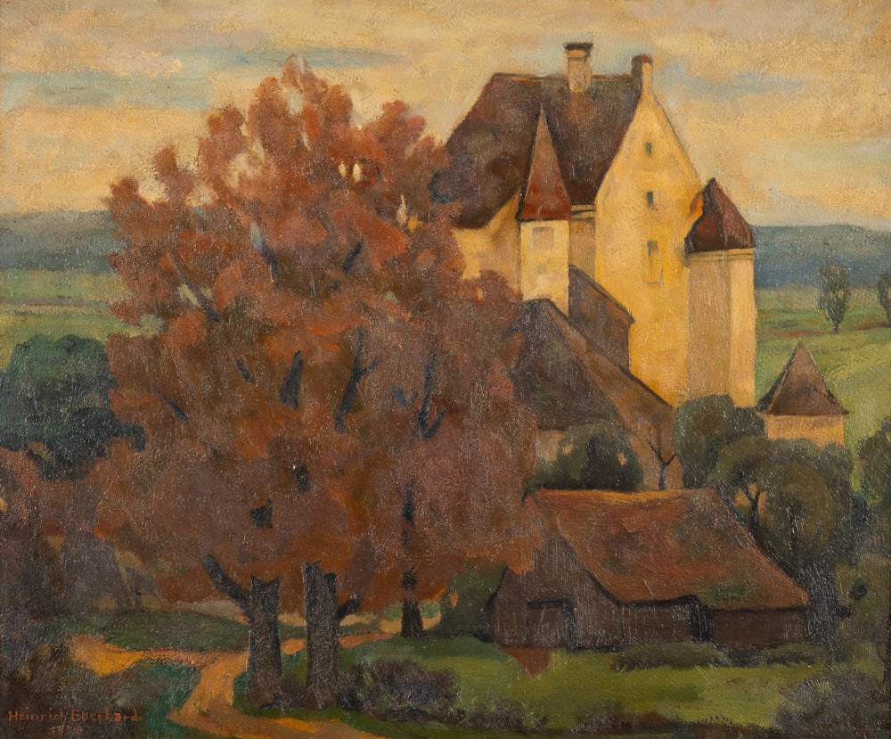 Eberhard, Heinrich: Eberhard, Heinrich Ellwangen, 1884 - Stuttgart, 1973 44,5 x 53 cm, R. "Schloss Bergenweiler", 1920. Oil on cardboard. Signed and dated. Corporate collection, Germany. Eberhard, Heinrich Ellwangen,