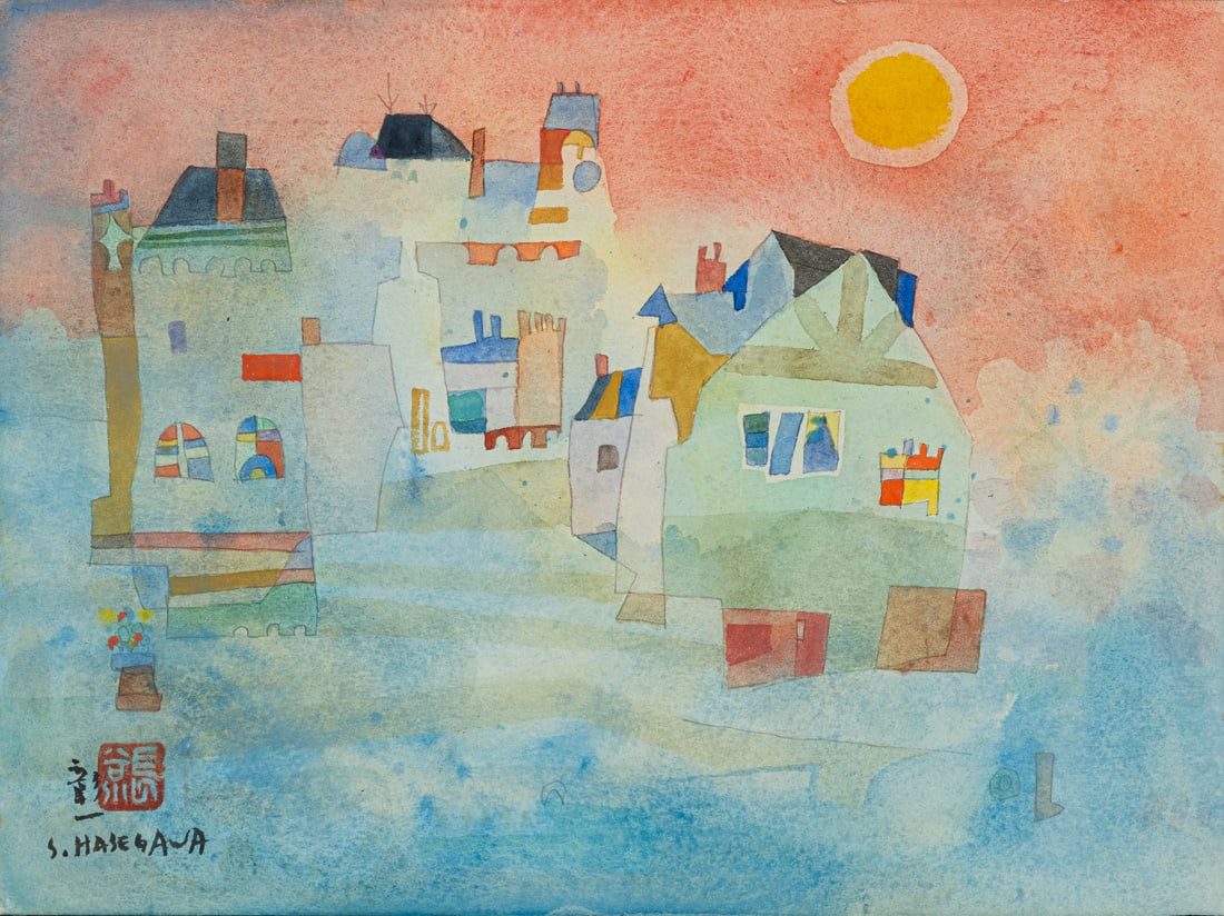 Hasegawa, Shoichi: Hasegawa, Shoichi Yaizu/Japan, 1929 - Paris, 2023 23 x 31 cm, R. City view. Watercolour over pencil on wove paper. Signed. Galerie de L'Épée, Quimper. Private property,