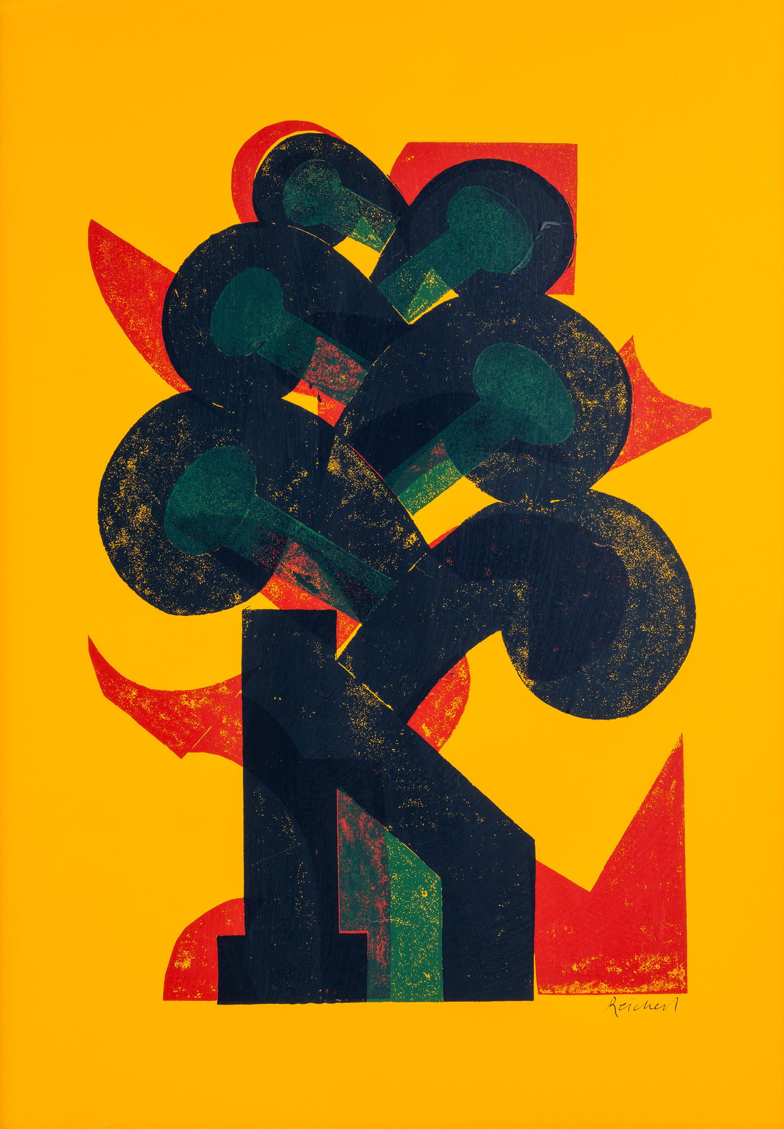 Reichert, Josua: Reichert, Josua Stuttgart, 1937 - Stephanskirchen, 2020 Versch., R. "X - Monument", 1986. PVC cut on wove paper. Signed. Add.: "Weltspartag", c. 1976. Silkscreen print on paper.