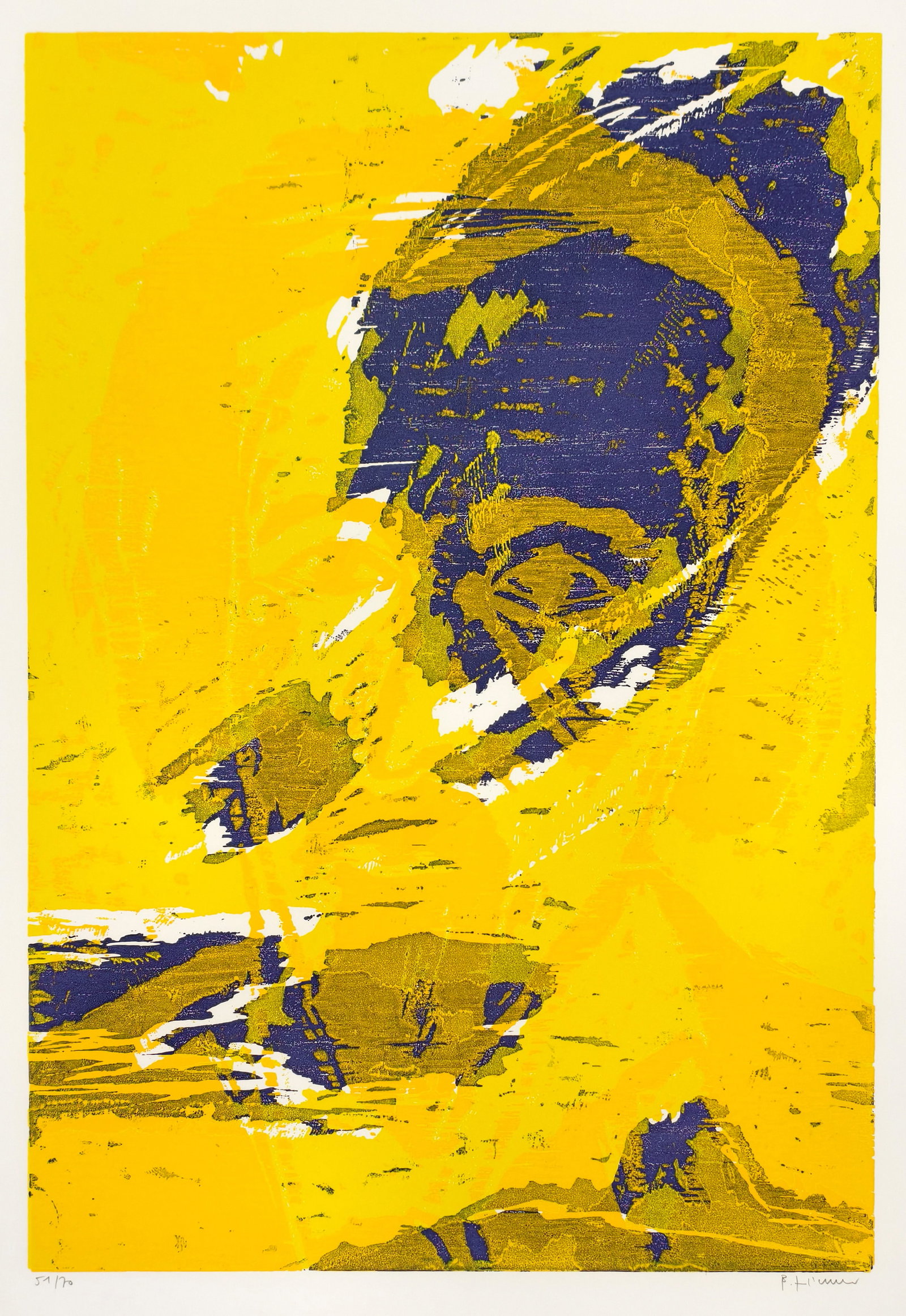 Zimmer, Bernd: Zimmer, Bernd Planegg/München, 1948 Blattgröße: 100 x 70 cm, o. R. Heinrich Heine, 1997. Woodcut on wove paper from "GRENZgänger - 10 Künstler zu Heine". Signed and numbered