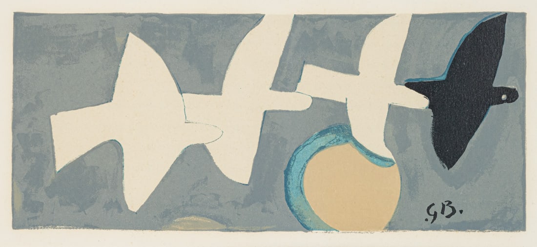 Braque, Georges: Braque, Georges Argenteuil, 1882 - Paris, 1963 9,5 x 22,5 cm, R. "Quatre oiseaux", 1959. Lithograph on wove paper from "Derrière le Miroir", No. 115. Cf. Maeght, 1030; Vallier, p. 294. Private