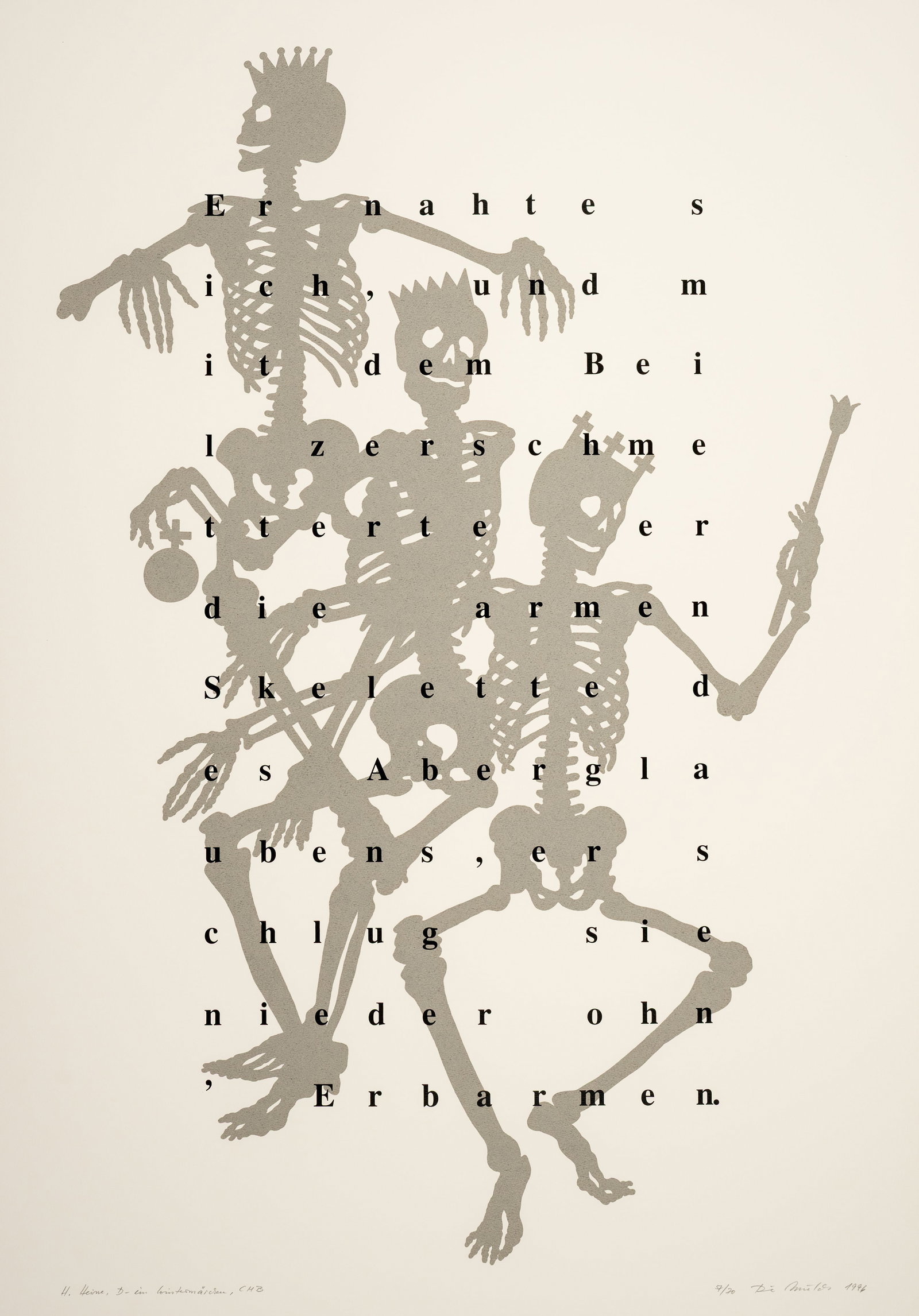 Mields, Rune: Mields, Rune Münster, 1935 Blattgröße: 100 x 70 cm, o. R. "H. Heine, D - Ein Wintermärchen, CMB", 1996. Silkscreen print and lacquer on wove paper from "GRENZgänger - 10