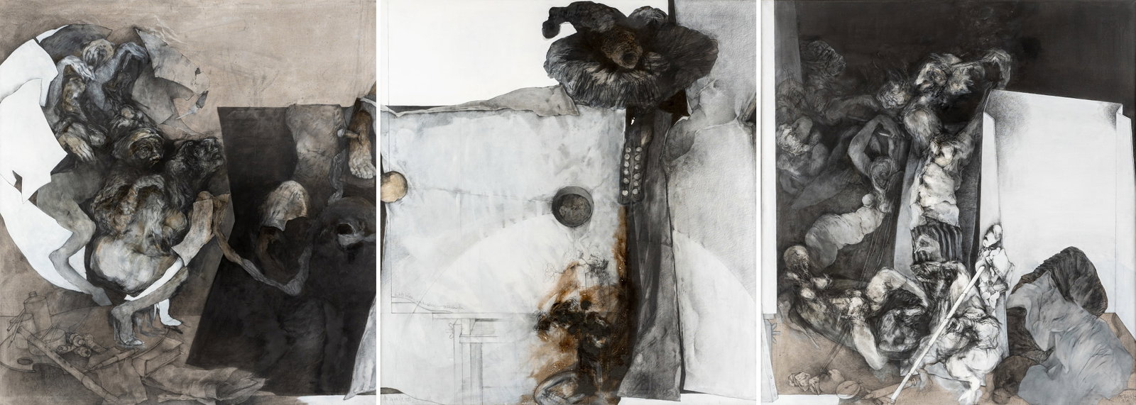 Hämmerle, Joachim: Hämmerle, Joachim Bad Saulgau, 1940 - 2024 Je 129 x 120 cm, R. "Credo-Triptychon", 1980. Work in three parts. Mixed media on canvas. All signed and dated as well as titled on a label on the