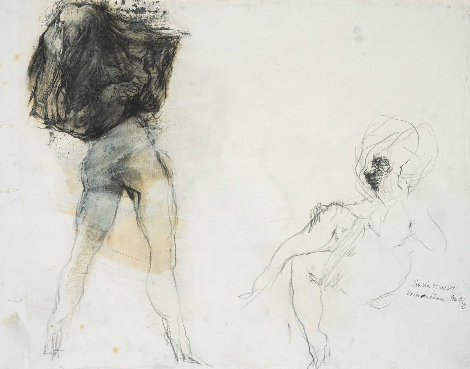 Hämmerle, Joachim: Hämmerle, Joachim Bad Saulgau, 1940 - 2024 60 x 75,5 cm, R. "Konkurrentinnen", 1976. Mixed media on linen. Monogrammed, dated and inscribed. Studio of the artist. Private property,