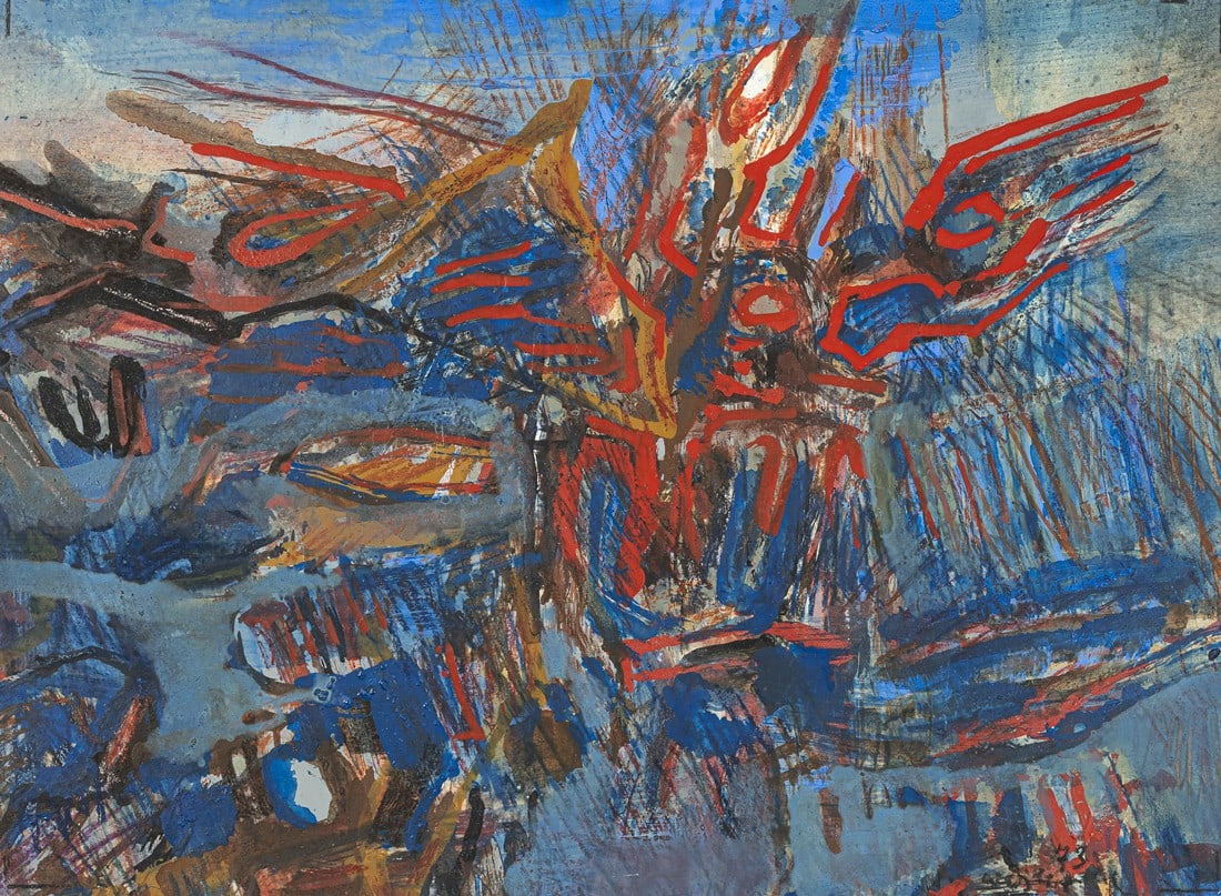 Westpfahl, Conrad: Westpfahl, Conrad Berlin, 1891 - Wetzenhausen, 1976 44,5 x 62 cm, o. R. Untitled, 1973. Mixed media on cardboard. Signed and dated, Private collection, Baden-Württemberg. Westpfahl, Conrad