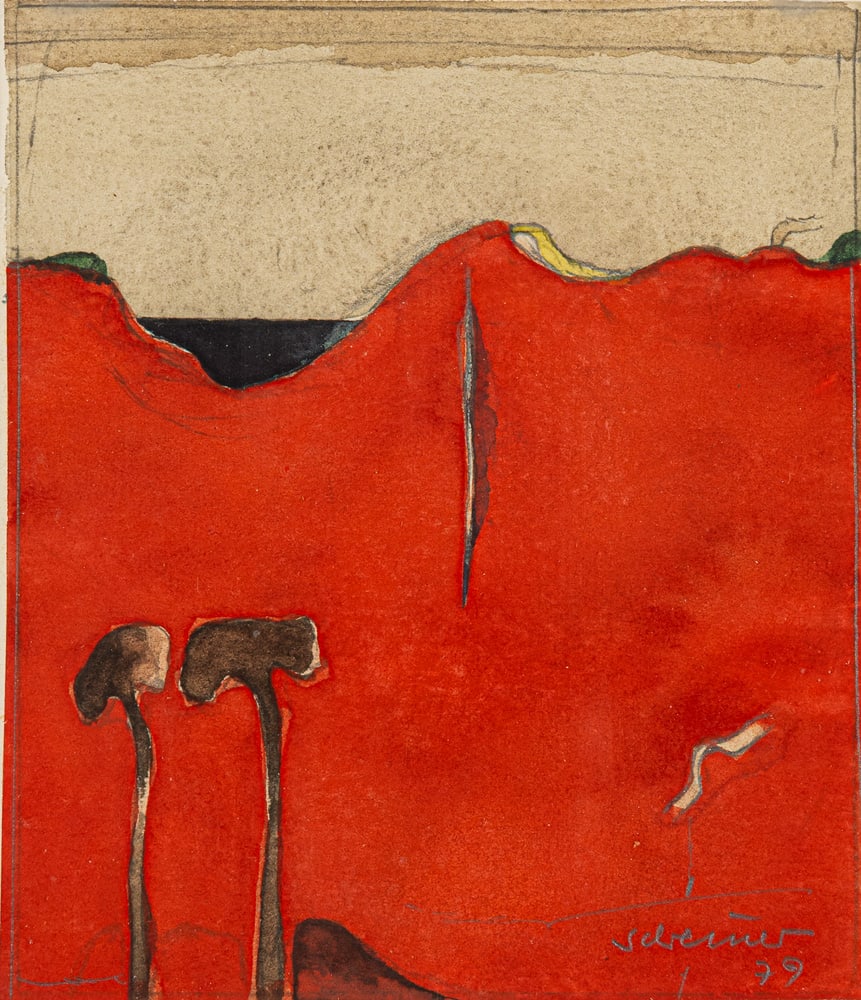 Schreiner, Hans: Schreiner, Hans Bad Friedrichshall, 1930 - 2018 13,5 x 11,5 cm, R. Untitled, 1979. Watercolour and pencil on paper. Signed and dated in pencil lower right. Private property, Baden-Württemberg.