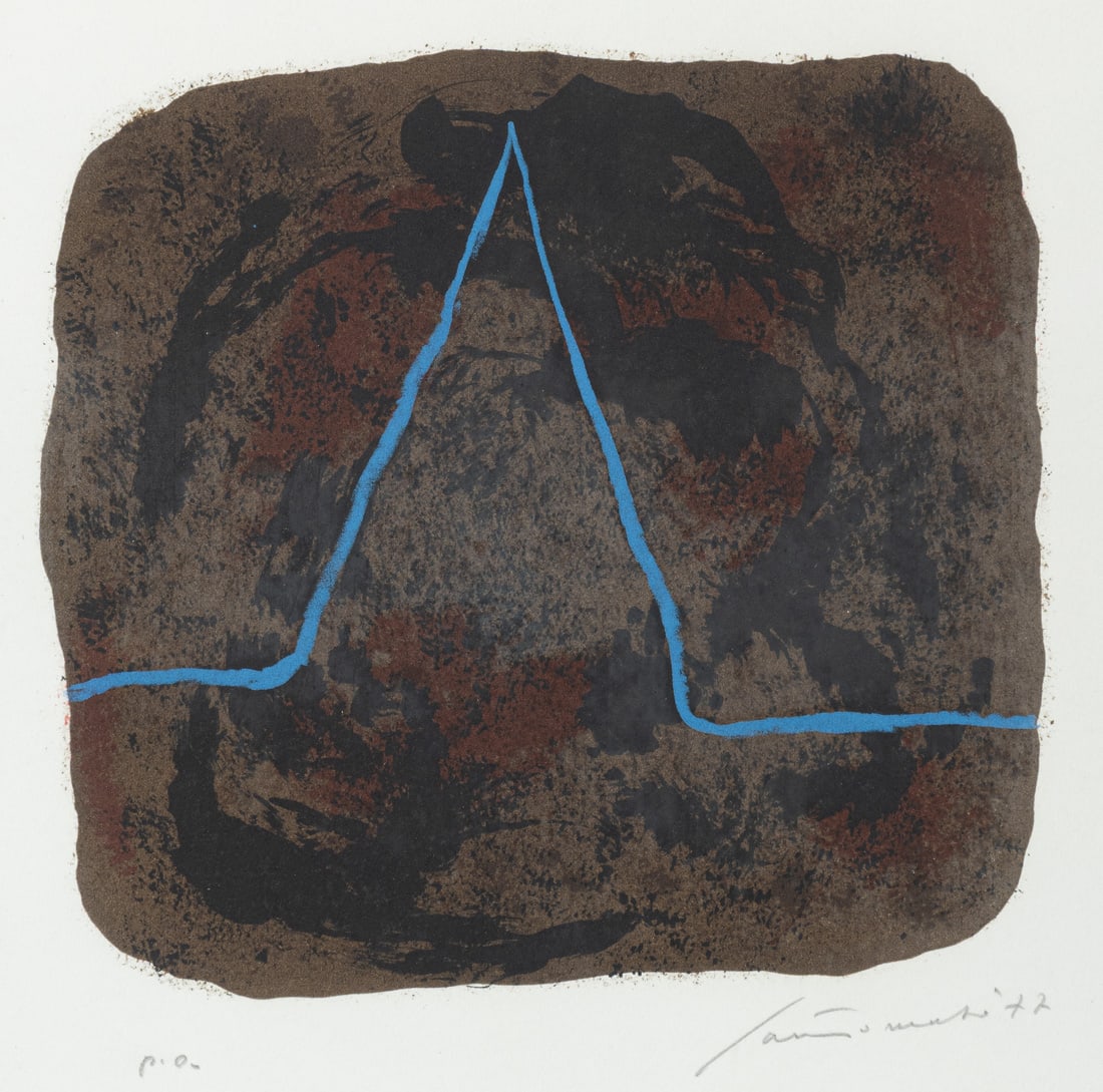 Santomaso, Giuseppe: Santomaso, Giuseppe Venice, 1907 - 1990 Blattgröße: 29,5 x 27 cm, R. Nietzsche, 1977. Lithograph on wove paper. Signed, dated and marked "p.a.". Dry stamp: Erker Presse St. Gallen. Private